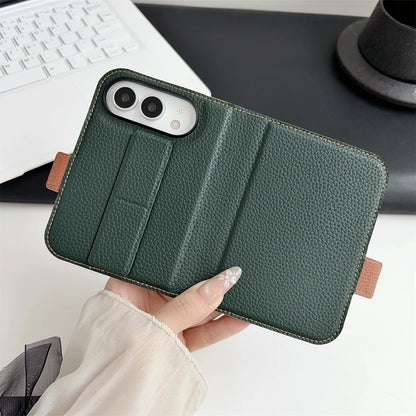 Wristband Bracket Phone Case For iPhone Duo 18 Fold Invisible Wristband Soft Card Holder Wallet Cover With Tempered Glass Case