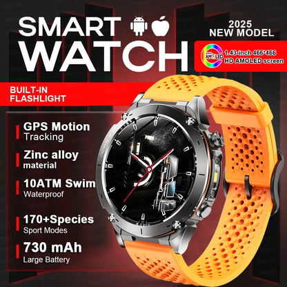 Outdoors TANK New GPS SmartWatch Man Dual-Band GNSS Military 10ATM Waterproof LED Flashlight Compass Altimeter NFC HD Call Watch