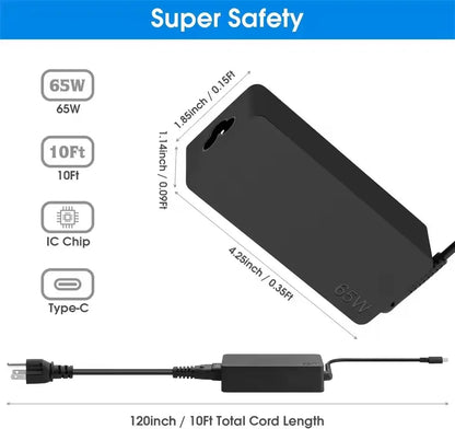 65W 20V 3.25A USB C Laptop Charger Adapter for Lenovo ThinkPad Hp Chromebook Yoga Huawei Xiaomi ASUS Type C Power Adapter