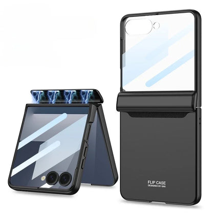 Hinge Protection Magnetic Hard Shell Phone Case for Samsung Galaxy Z Flip 8 7 6 Flip7 Flip6 with Tempered Film Protector Cover