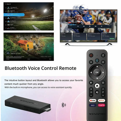 WESOPRO Android TV Stick G2 Smart IPTV Dongle 4K 30fps 2GB RAM 16GB ROM Dual Band 2.4GHz 5.0GHz Wifi 6 BT5.0 Compatible with ATV