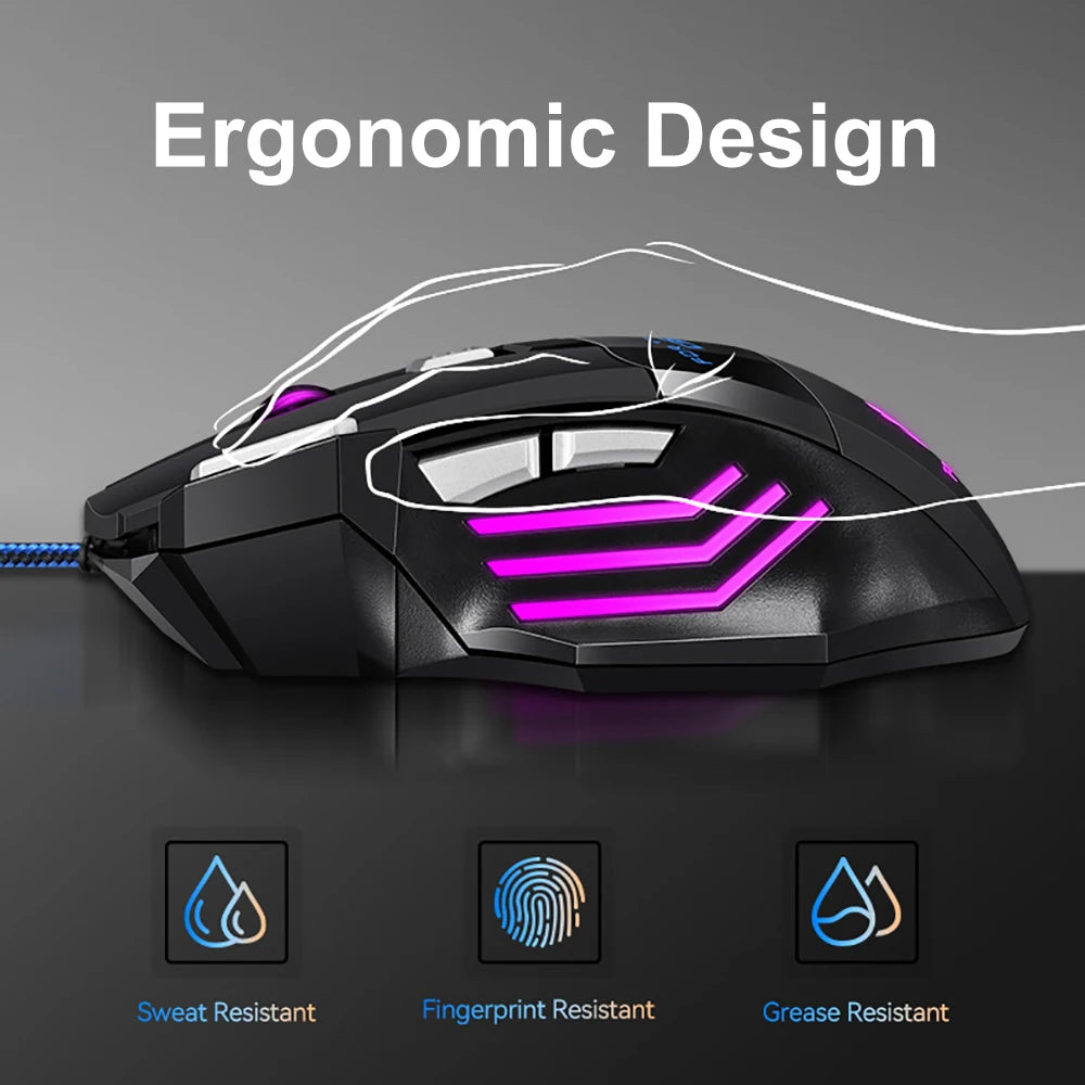 KEBIDUMEI 7 Buttons USB Wired Mouse RGB Backlit Mouse Ergonomic Gaming Mouse Plug and Play For PC Computer Laptop Windows Mac OS