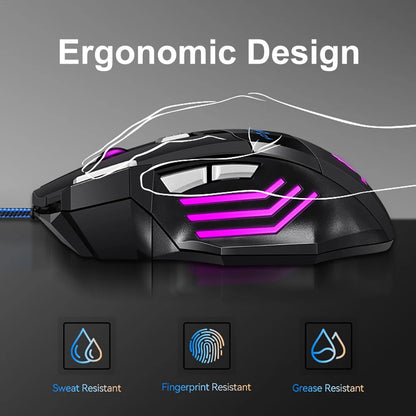 KEBIDUMEI 7 Buttons USB Wired Mouse RGB Backlit Mouse Ergonomic Gaming Mouse Plug and Play For PC Computer Laptop Windows Mac OS