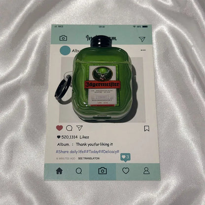 Green Wine Bottle Soft Protective Case For Airpods Pro 1/2/3/4 Pro 2 Cover Shockproof Earphones Case With Keychain Charging Box