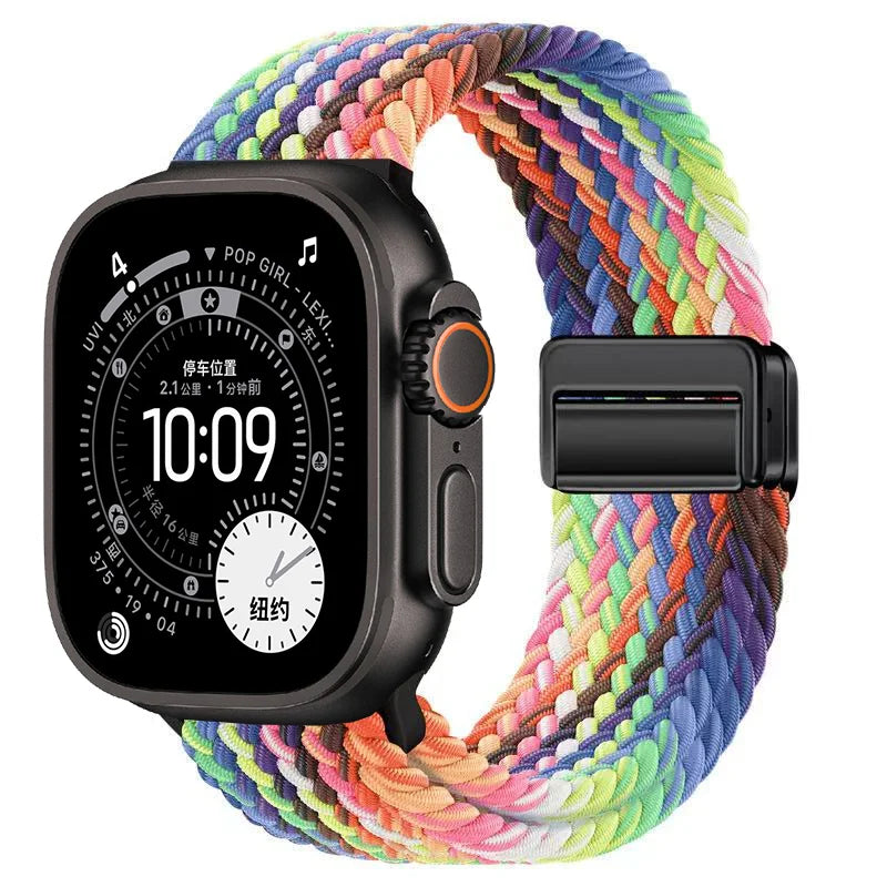 Nylon Braided Loop Band For Apple Watch Ultra 3 2 49mm 11 10 46mm 42mm 9 8 7 45/41mm Magnetic Strap iWatch 6 5 SE 44/40mm Correa
