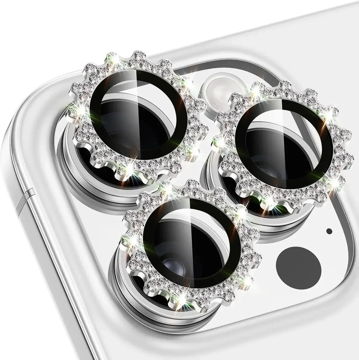 2-3Pcs Bling 3D Metal Gear Design Diamond Camera Lens Glass Protector For IPhone 16 17 Pro Max 15Pro 16Plus Case Friendly Rings
