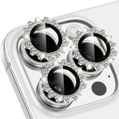 2-3Pcs Bling 3D Metal Gear Design Diamond Camera Lens Glass Protector For IPhone 16 17 Pro Max 15Pro 16Plus Case Friendly Rings
