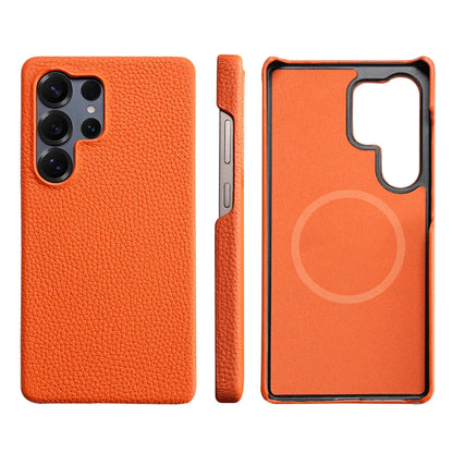 for Magsafe Case for Samsung Galaxy S26 S25 Ultra S24 Plus Natural Cowhide Lychee Leather Magnetic Protector Luxury Phone Cover