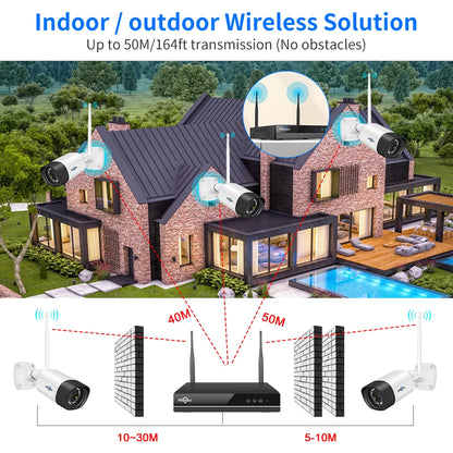 Hiseeu 5MP Wifi Surveillance Camera System Color Night Vision P2P Wireless Street Security CCTV Camera Kit 10CH Wireless NVR Set