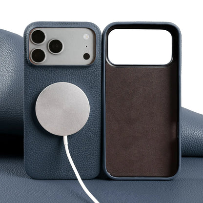 Litchi Genuine Leather Case for iPhone 17 Pro Max 16 15 14 13 12 11 For Magsafe Luxury Genuine Leather Handmade Phone Cover