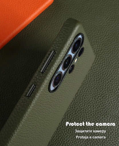 Premium Magnet for Magsafe Case For Samsung Galaxy S25 Ultra S23 S24 Genuine Leather Cover Magnetic Funda Cases Full Coverage