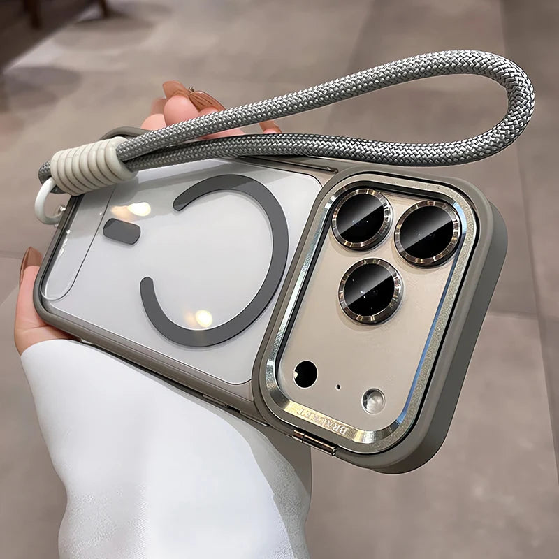 New Tech-Style Magnetic Drop-proof Full-wrap Phone Case with Holder Lanyard for iPhone 17 16 15 14 13 12 11 Pro Max Plus Air