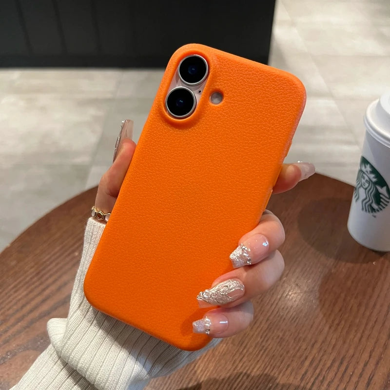 Luxury Soft Cortex Leather Case For iPhone 17 Air 11 12 13 14 15 16 Pro Max Plus Lichee Pattern Silicone Shockproof Cover