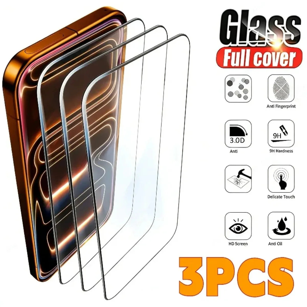 High-Definition Tempered Glass Screen Protectors, Full-Screen High-Definition, High Hardness And Scratch Resistance, for iPhone 17 16 15 14 13 12 11 Pro Max 14 15 16 Plus 16e,17Air 3 pcs
