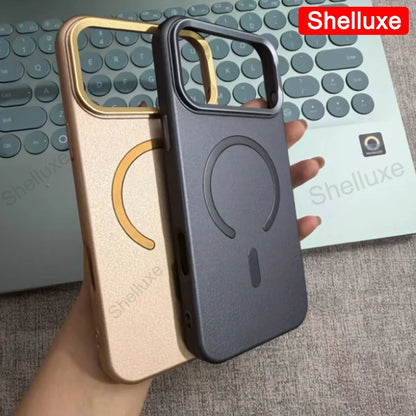 For IPhone17 Pro Max Leather Magnetic Phone Case Shelluxe For iPhone 17 Air 16 15 14 13 12 Pro Max Cases Lens Metal-Frame Cover