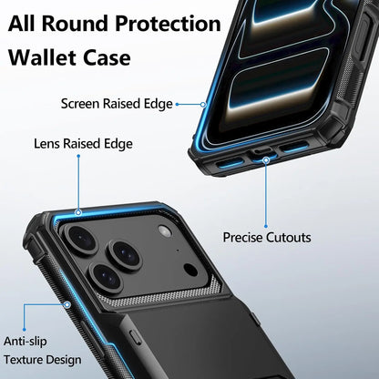 Case For iPhone 17 Pro Max 16 15 Pro Max 14 13 12 11 Heavy Duty Wallet Hidden Flip Slot Protective Hard Back Covers Coque Fundas