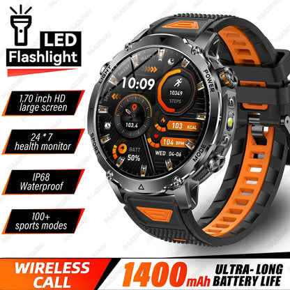 Brand+TANK Ultra 1400mAh Big Battery Smart Watch Men GPS Path Sport Flashlight BT Call Waterproof Outdoor Military Smartwatches