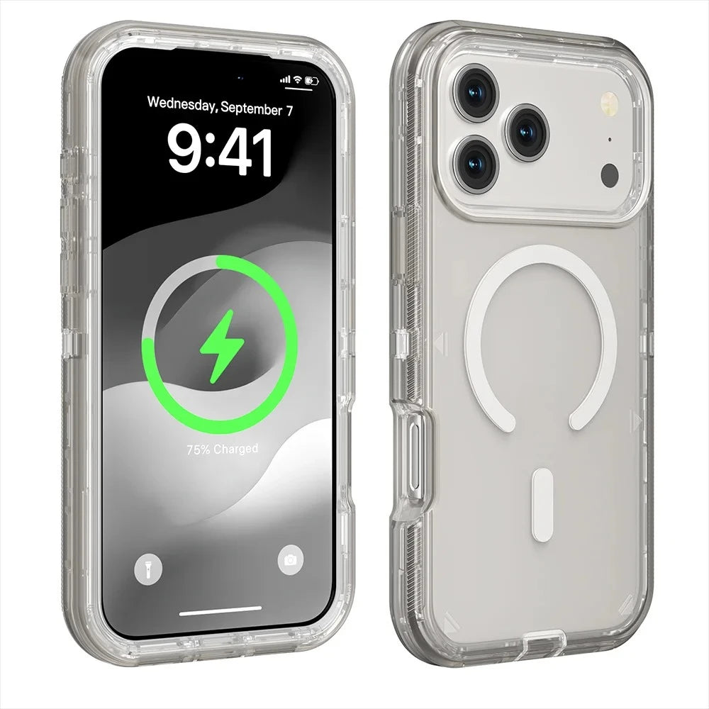 Rugged Ott Armor Magnetic Wireless Charging Clear Case For IPhone 18 17Air 16 15 14 Plus 13 12 Pro Max Enhanced Shockproof Cover