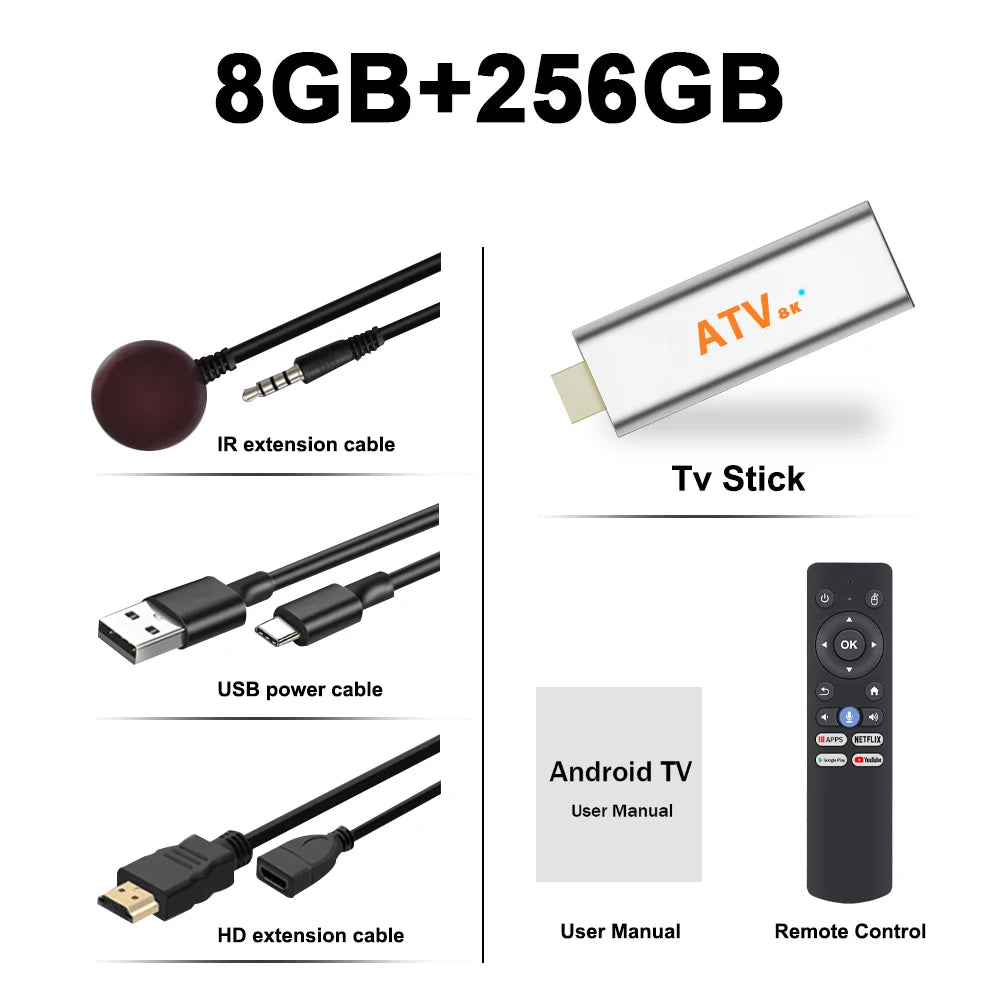 Q15 Android 16 TV Stick H313 Max Memory 256GB Voice Remote Support 2.4G 5G Wifi BT5.4 Quad Core Home Theater Smart Media Player