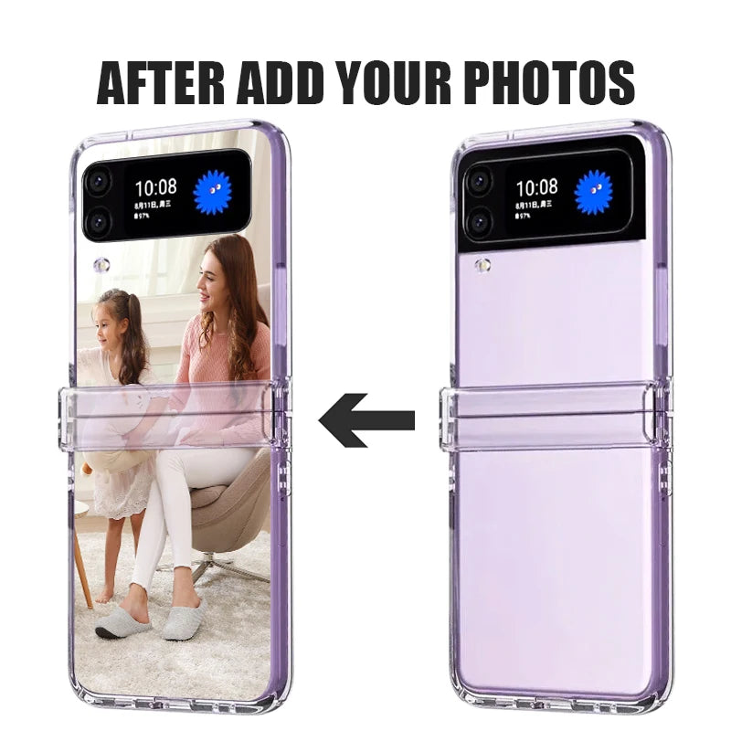 For Samsung Galaxy Z Flip 7 FE 8 7 6 5 4 3 Personalized Customized Photo Folding Phone Case Design Picture Name Clear PC Cover