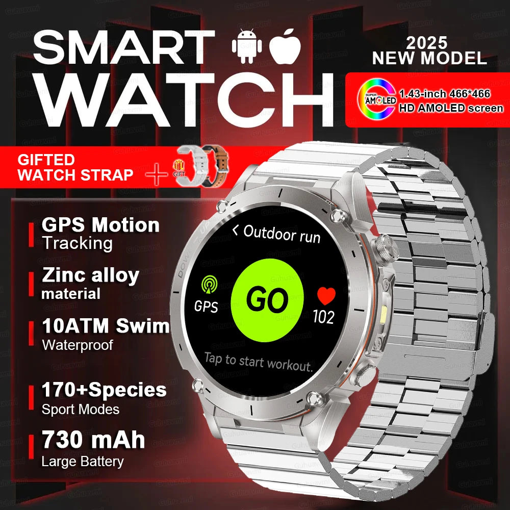 Outdoors TANK New GPS SmartWatch Man Dual-Band GNSS Military 10ATM Waterproof LED Flashlight Compass Altimeter NFC HD Call Watch