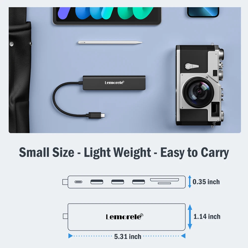 Lemorele TC70 7in1 USB C HUB Type C 3.0 Docking Station HDMI 4K@30Hz 100W PD SD/TF Slot Fast Transfer for Laptop Macbook Windows