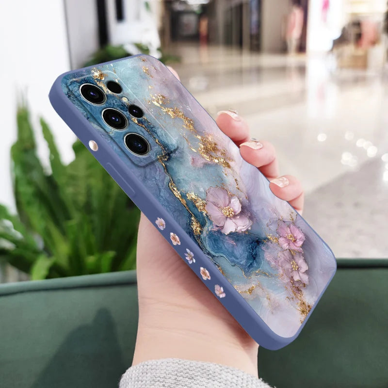 Pearlescent Flower Phone Case For Samsung Galaxy S25 S24 S23 S22 S21 S20 S10 S10E Ultra Plus FE Note 20 Ultra Plus Cover