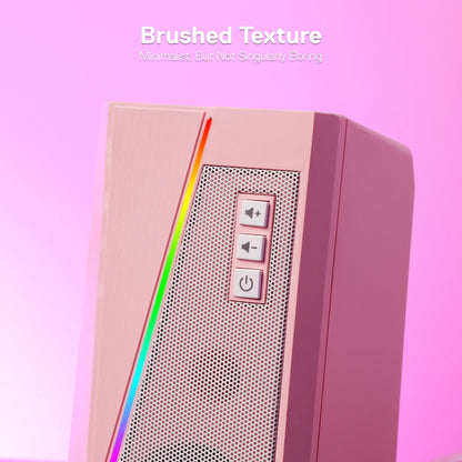 Redragon GS520 RGB Desktop Speakers, 2.0 Channel PC Stereo Speaker with 6 Colorful LED Modes, Enhanced Sound, White/Pink