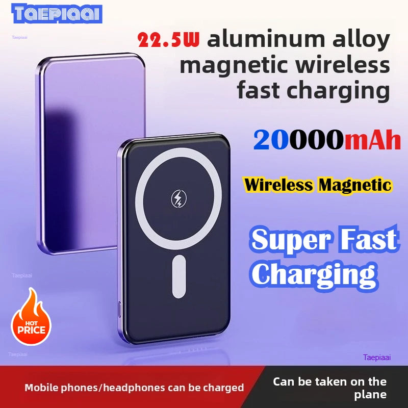 Taepiaai Magnetic Wireless Power Bank 20000mAh Ultra Thin Portable CCC Certified Super Fast Charging Pack for MagSafe for Iphone
