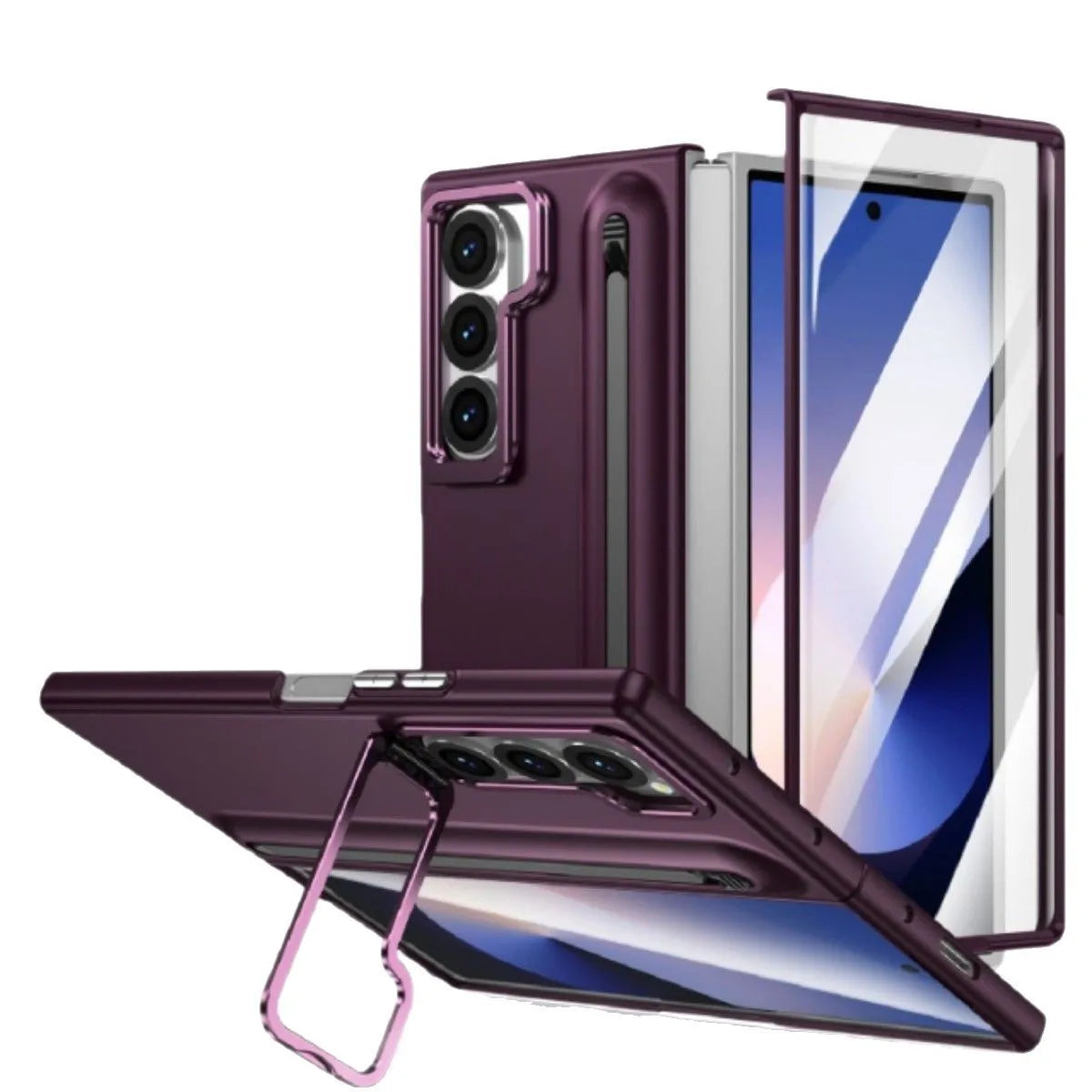 Metal Lens Holder Phone Cover For Samsung Galaxy Z Fold 7 6 5 Z Fold7 Fold6 Case With Screen Glass S Pen Slot Shockproof Cases