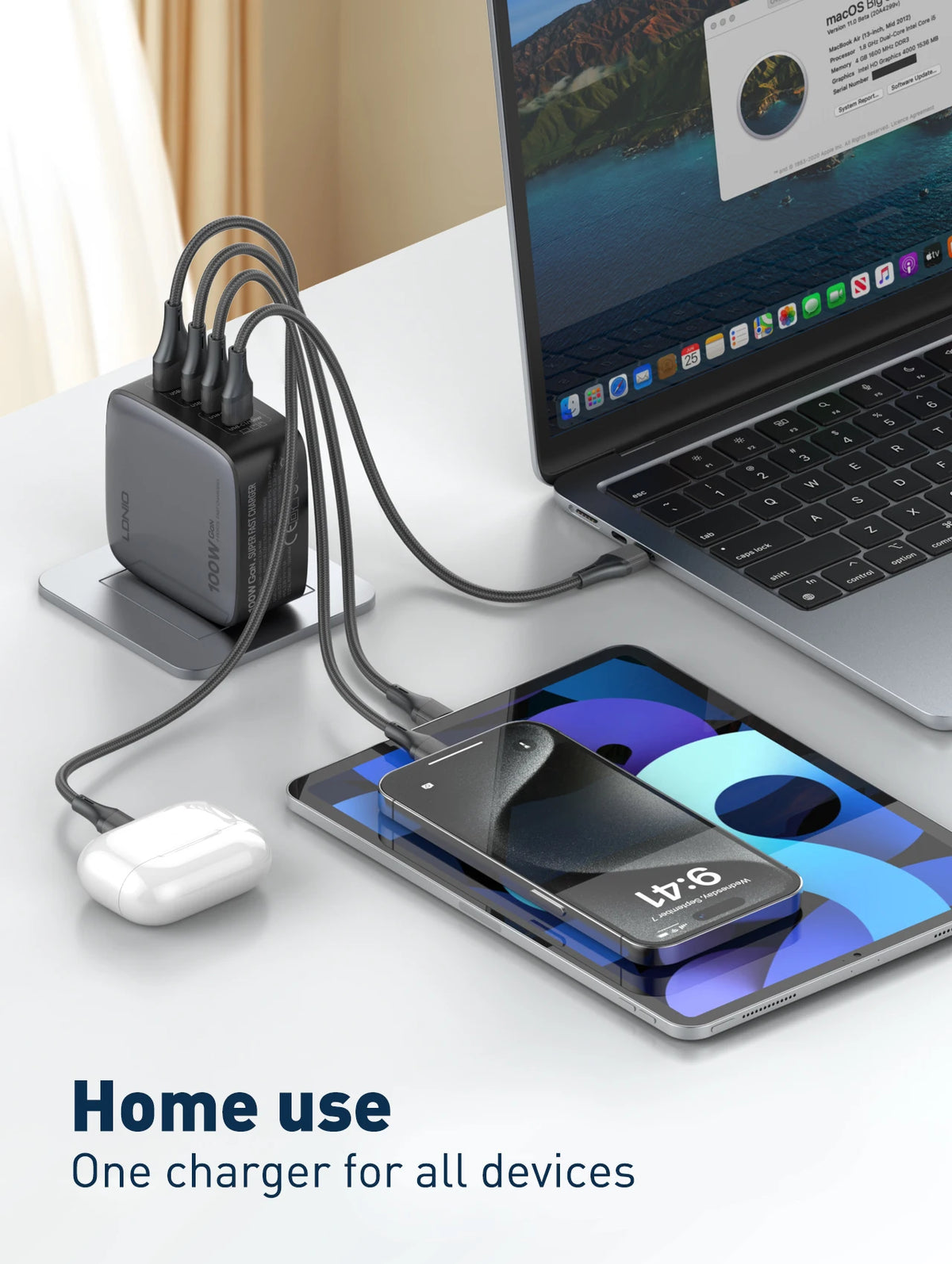 LDNIO 100W GaN USB C Charger Block Multi port Type C Travel Adapter Laptop Wall Charger For MacBook iPad iPhone US EU UK Plug