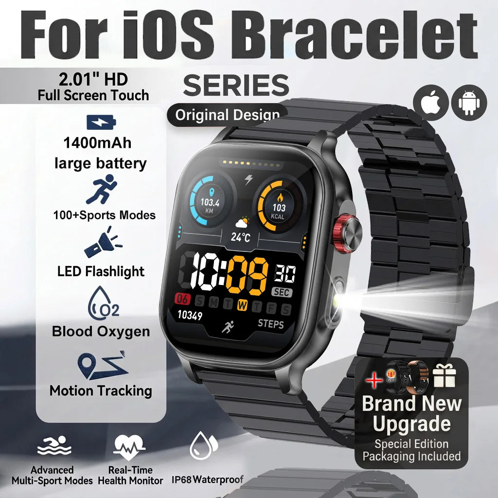 1400mAh Military Grade Smart Watch 200 Days Battery Life 5ATM Waterproof Bluetooth Call Alert LED Flashlight Sports Watches Men