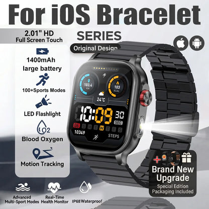 1400mAh Military Grade Smart Watch 200 Days Battery Life 5ATM Waterproof Bluetooth Call Alert LED Flashlight Sports Watches Men