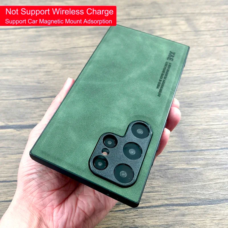 Leather Car Mount Magnetic Case For Samsung Galaxy S25 S24 S23 S22 S21 S20 FE Note 20 Ultra Plus A55 A54 A53 A52 A15 5G Cover