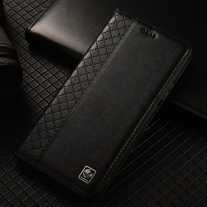 Flip Case For APPLE iPhone 17 17Pro Air Pro Max Genuine Leather Magnetic Cover Luxury Cowhide Grid Pattern Wallet Cases Covers