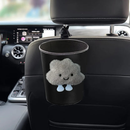 PU Leather Car Trash Bin Can Cute Cartoon Cloud Auto Back Seat Headrest Mini Organizer Rubbish Bag Garbage Air Vent Storage Box