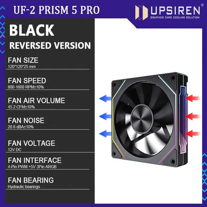 UPSIREN UF-2 PRISM 5 PRO 12CM ARGB Large Air Volume Computer Chassis Fan Regular version/Reversed version Dual mode selection