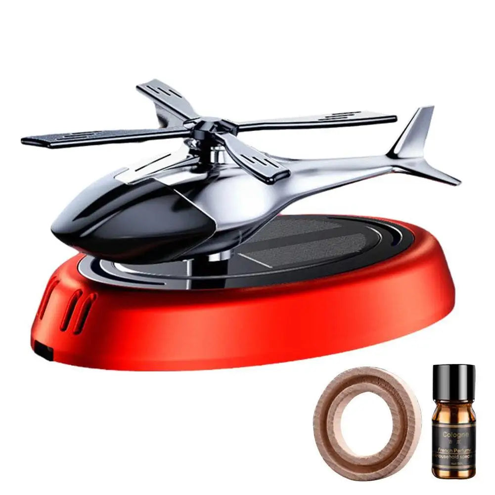 Solar Powered Rotation Helicopter Solar Aromatherapy Car Air Freshener Alloy+ABS Wooden Fragrance Auto Aroma Diffuser