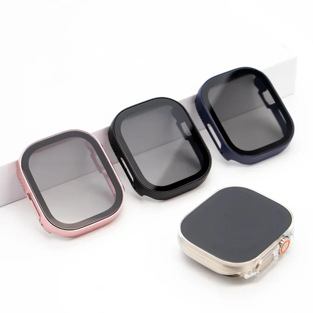 Privacy Glass+Case for Apple Watch 49mm 45mm 41mm 44mm 40mm Tempered Anti-Peeping Screen Protector for IWatch 8 7 6 5 4 9 Cover