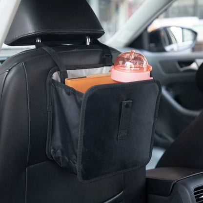 1pc Durable polyester fiber car trash can - Multi-functional folding hanging storage bag, zipper compartment, practical design