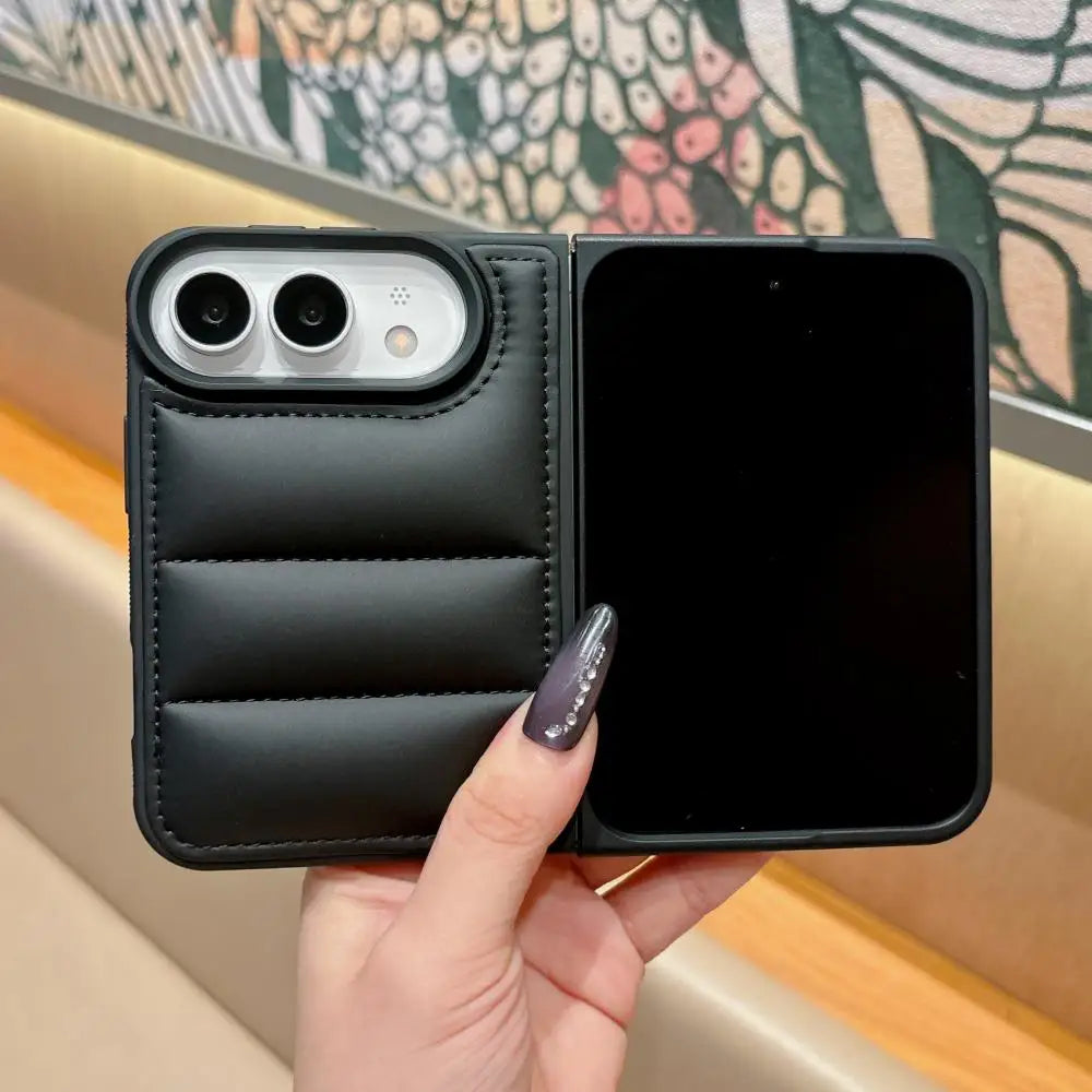 Ins PU Leather Solid Color Down Jacket Phone Case for IPhone Duo  Half-Wrapped Anti Scratch Shockproof Protection Cover