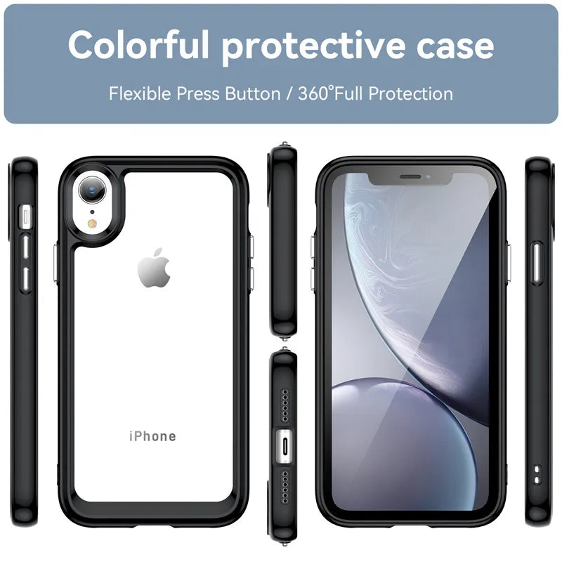 For iPhone XR Case iPhone X XR XS Max Cover Shockproof Colorful Soft Edge Silicone Transparent Bumper For iPhone XR 6.1 inch