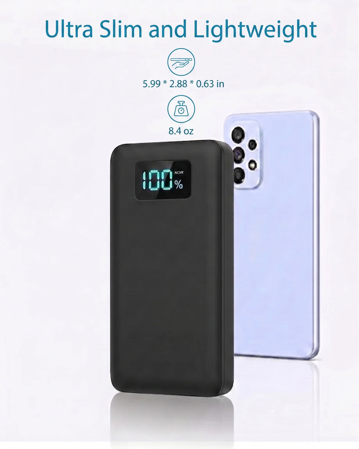 20W PD Fast Charge Powerbank 10000mAh Thin Portable Charger Type C USB C External Battery Backup Power Supply with LED Display for Travel Camping Fits iPhone 17 16 15 14 Plus Pro Max Samsung Galaxy S26 S25 Ultra S24 Google Pi