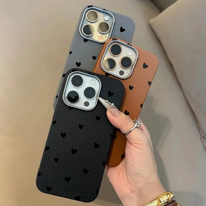Love Heart Pattern INS Phone Case For iPhone 17 16 15 14 13 12 11 Pro Max Plus Protection Shockproof Silicone Soft Luxury Cover