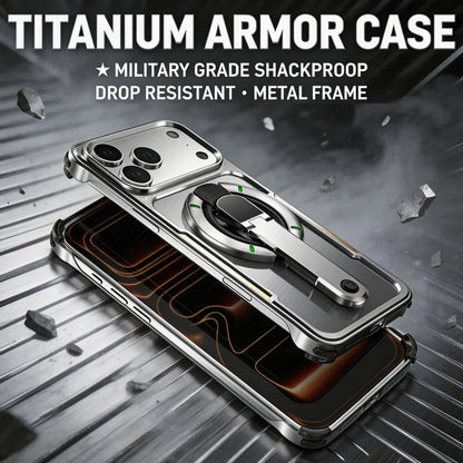 2-in-1 Detachable 360 Rotating Magnetic Bracket Metal Frameless Phone Case for iPhone 17 Pro Max Shockproof for Magsafe Cover