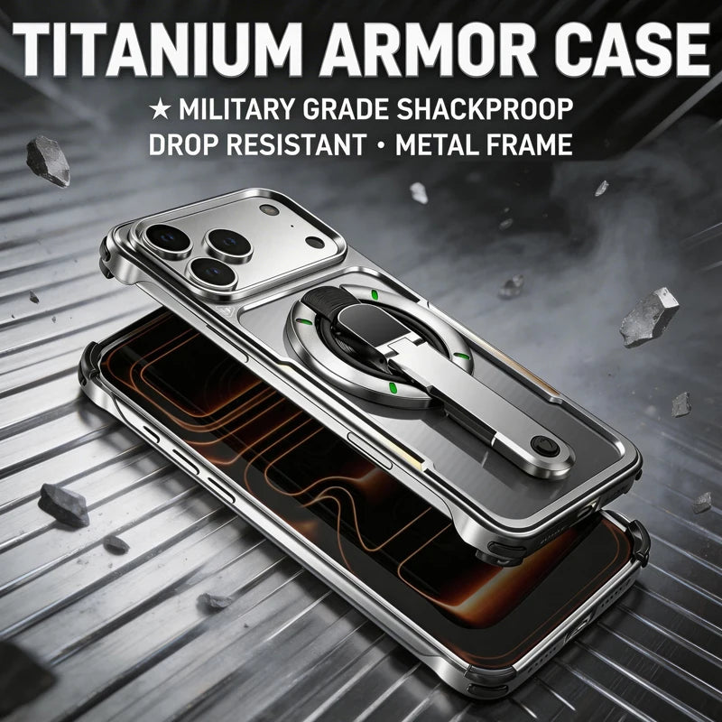 2-in-1 Detachable 360 Rotating Magnetic Bracket Metal Frameless Phone Case for iPhone 17 Pro Max Shockproof for Magsafe Cover