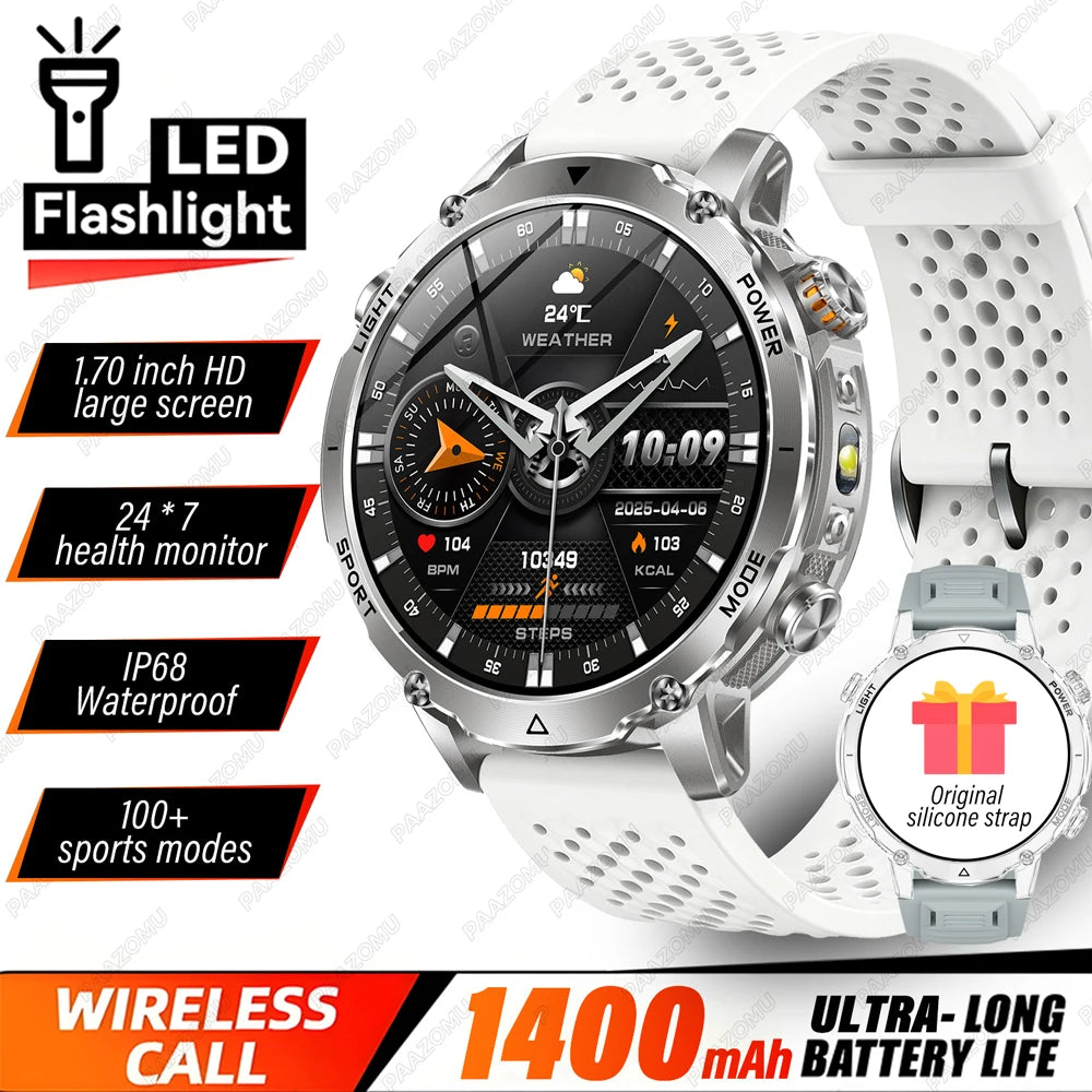 Brand+TANK Ultra 1400mAh Big Battery Smart Watch Men GPS Path Sport Flashlight BT Call Waterproof Outdoor Military Smartwatches
