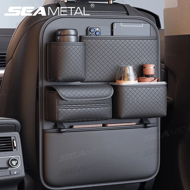 SEAMETAL Multi-functional Car Seat Back Organizer High-Capacity Multi-Pocket Backseat Storage Bag Wear-Resistant Anti Kick Mat