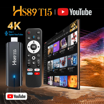 HS89 T15 RK3539 Android 14.0 TV Stick YouTube Certification 4K HDR10 BT Voice Assistant Remote Wifi6 BT5.4 Smart TV Box