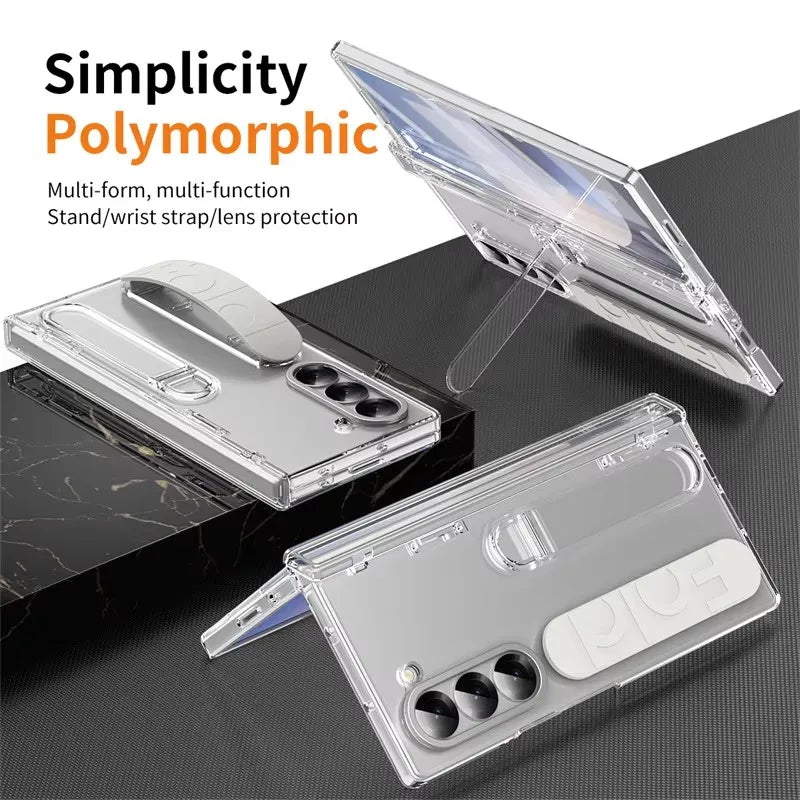 Wristband Holder Hinge Case For Samsung Galaxy Z Fold 8Ultra 8 7 6 5 4 3 5G With Pen Slot S Pen Screen Protector Film Protect